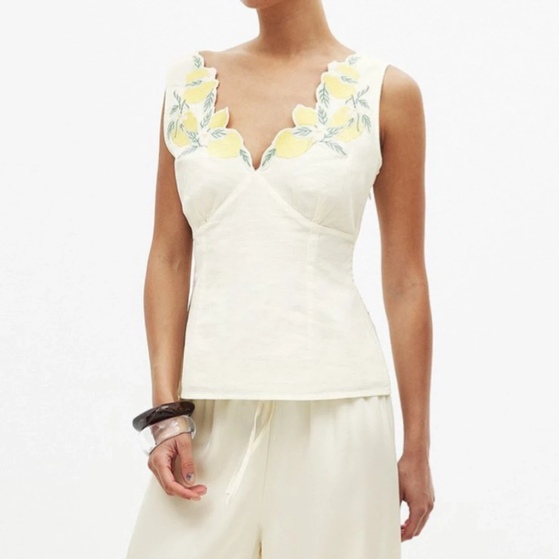 Vit linnetopp med citronbroderi - 3