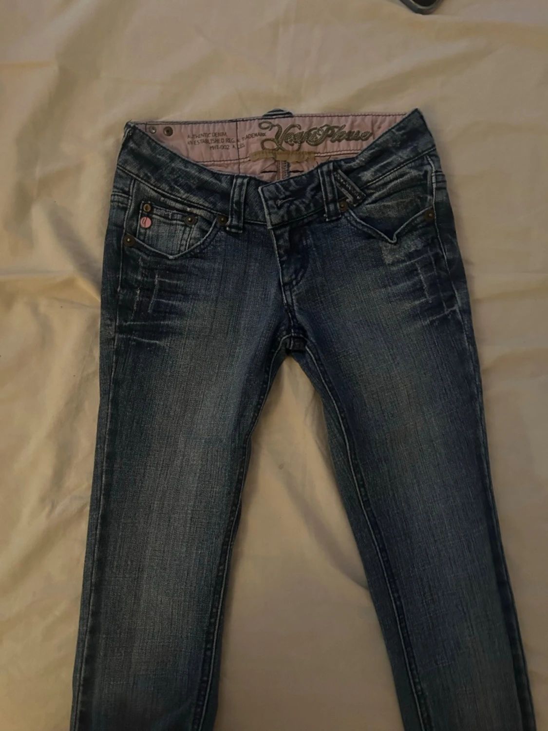 Mörkblå skinny jeans med slitningar - 1