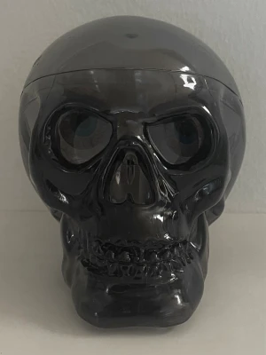 Svart dödskalle maskeradaccessoar - Cool dödskalle i svart, blank plast som passar perfekt till maskerad eller cosplay. Skallen har realistiska detaljer och en glansig finish som ger en mystisk och edgy look. Perfekt som rekvisita eller dekoration till halloween eller temafest.