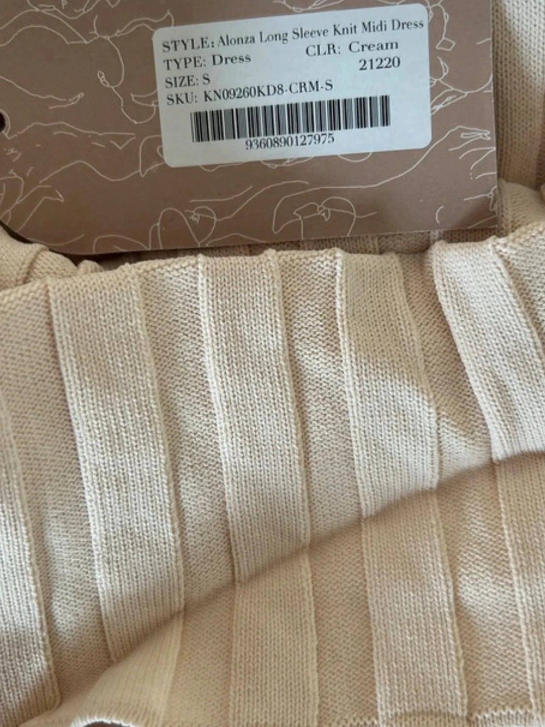 Offshoulder ribbad långklänning beige  - 3