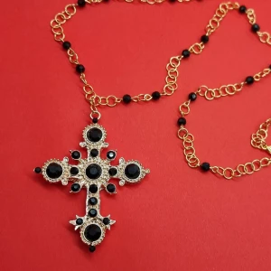 Handgjort halsband  - Material-kedja-metal zinklegeringar och kristall. Nickel fri. Längd: 56cm(28cm.)+5cm. ➕️Hängsmycke-6cm