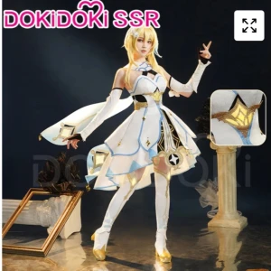 Lumine cosplay Genshin impact - Hej! Jag säljer en Lumin cosplay Ssr från dokidoki cosplay. Skorna som ingår är storlek 39.  Denna cosplay är använd ett få tal gånger och en gång på ett convent. Du får det som finns på bilden <3 Dm för frågor