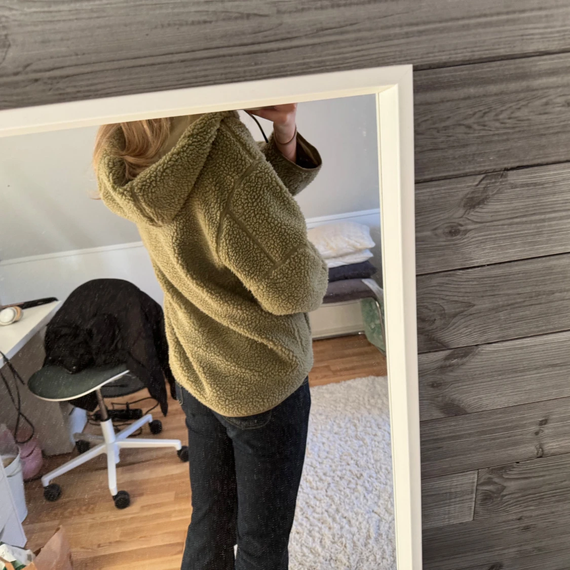 Grön teddyjacka med huva - 92