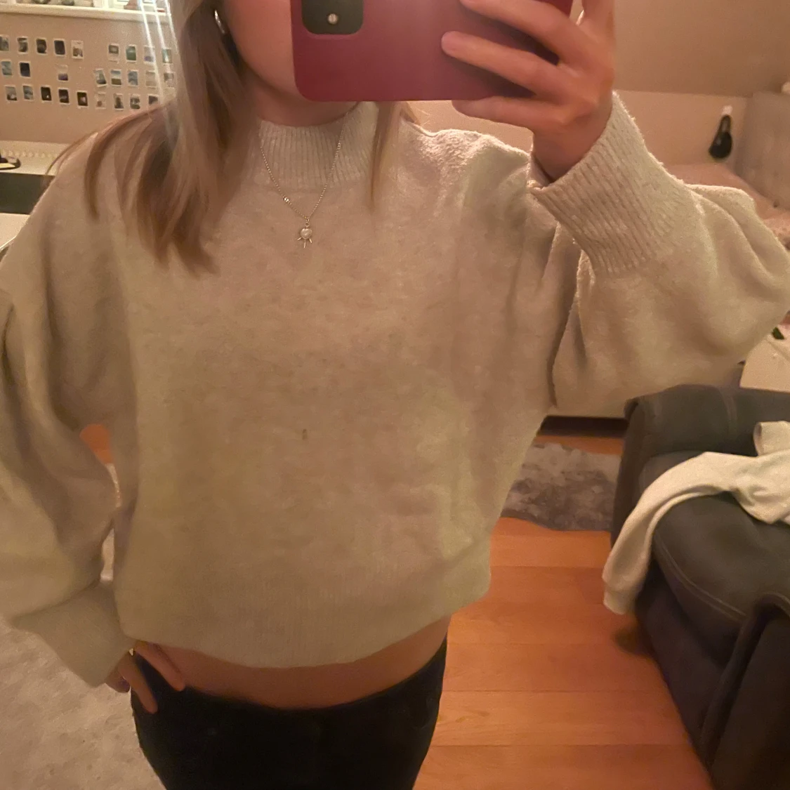 Grå stickad tröja - 90