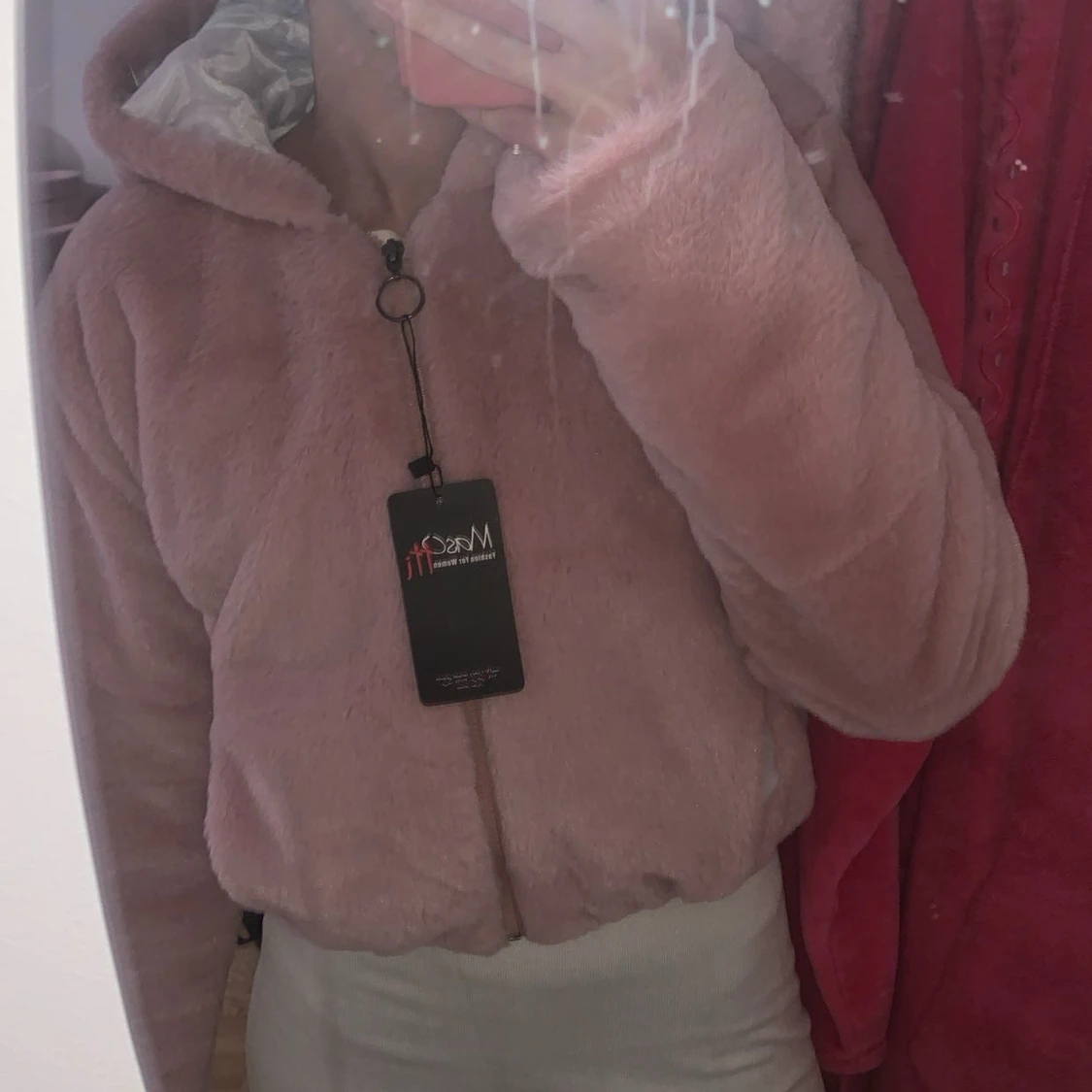 Rosa teddyjacka med luva