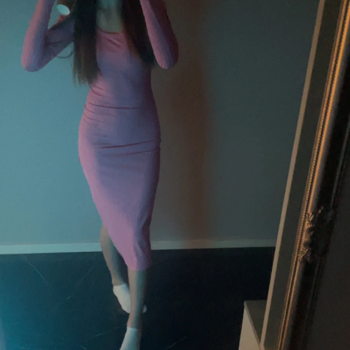 Rosa ribbad klänning - 90