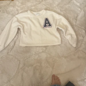 Vit Zara tröja - Midjekort Zara tröja. Liten fläck på baksidan av ärmen. Annars i väldigt fint skick  