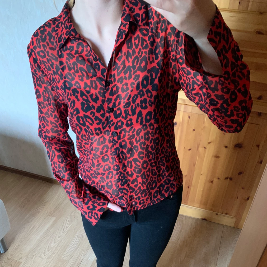 Leopard röd blus skjorta