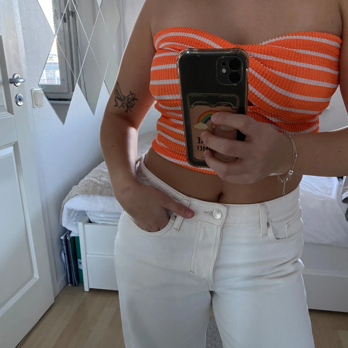 Orange och vit randig tubtopp - 90