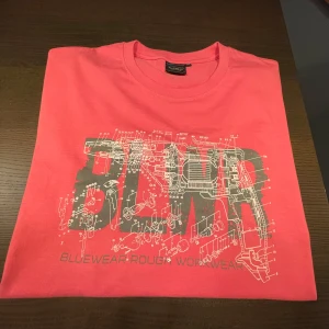 Rosa t-shirt från Bluewear - Snygg rosa t-shirt från Bluewear med ett stort tryck i grått och vitt på framsidan. Perfekt för en avslappnad stil. Aldrig använd. 