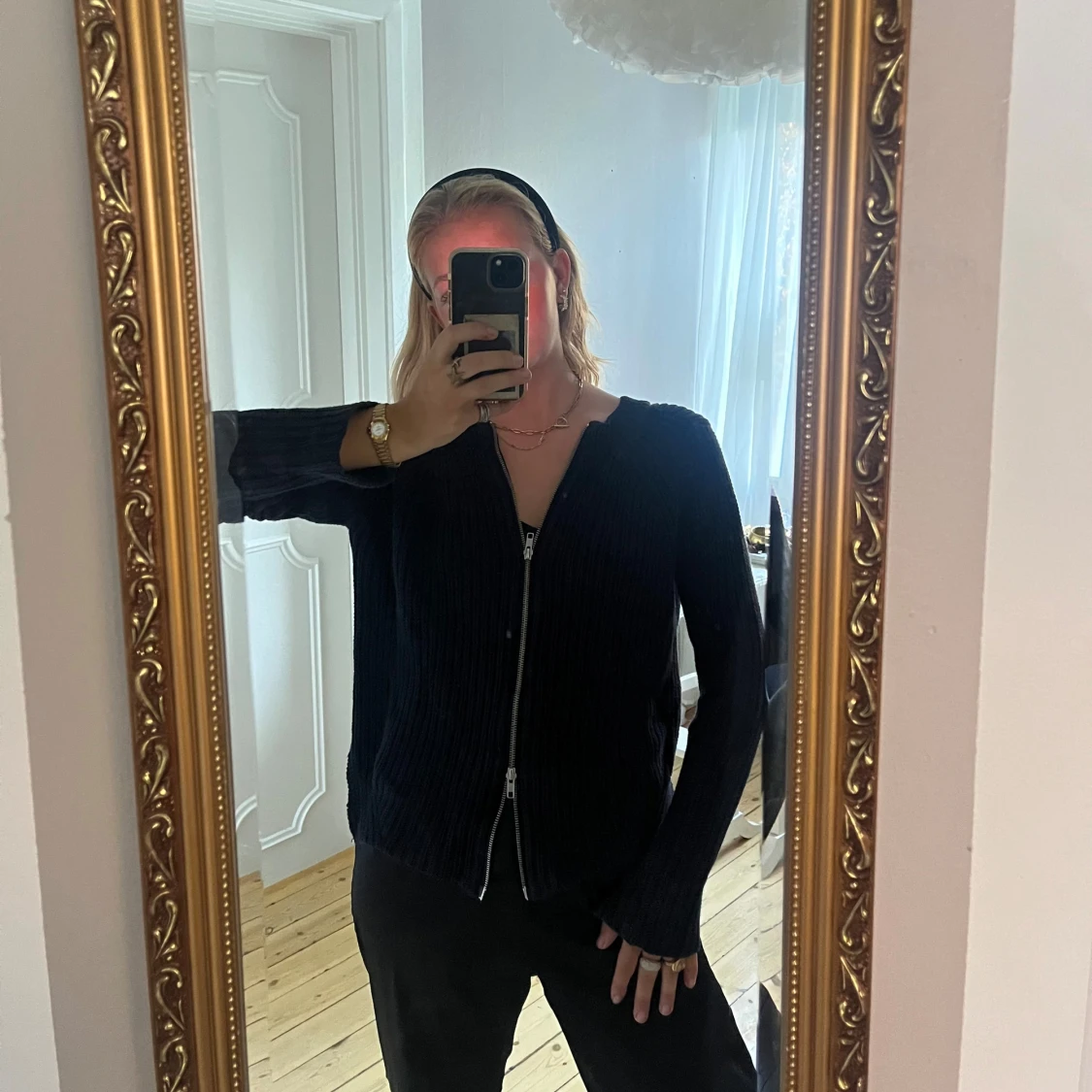marinblå stickad kofta med silvrig dragkedja 💙💙 - 91