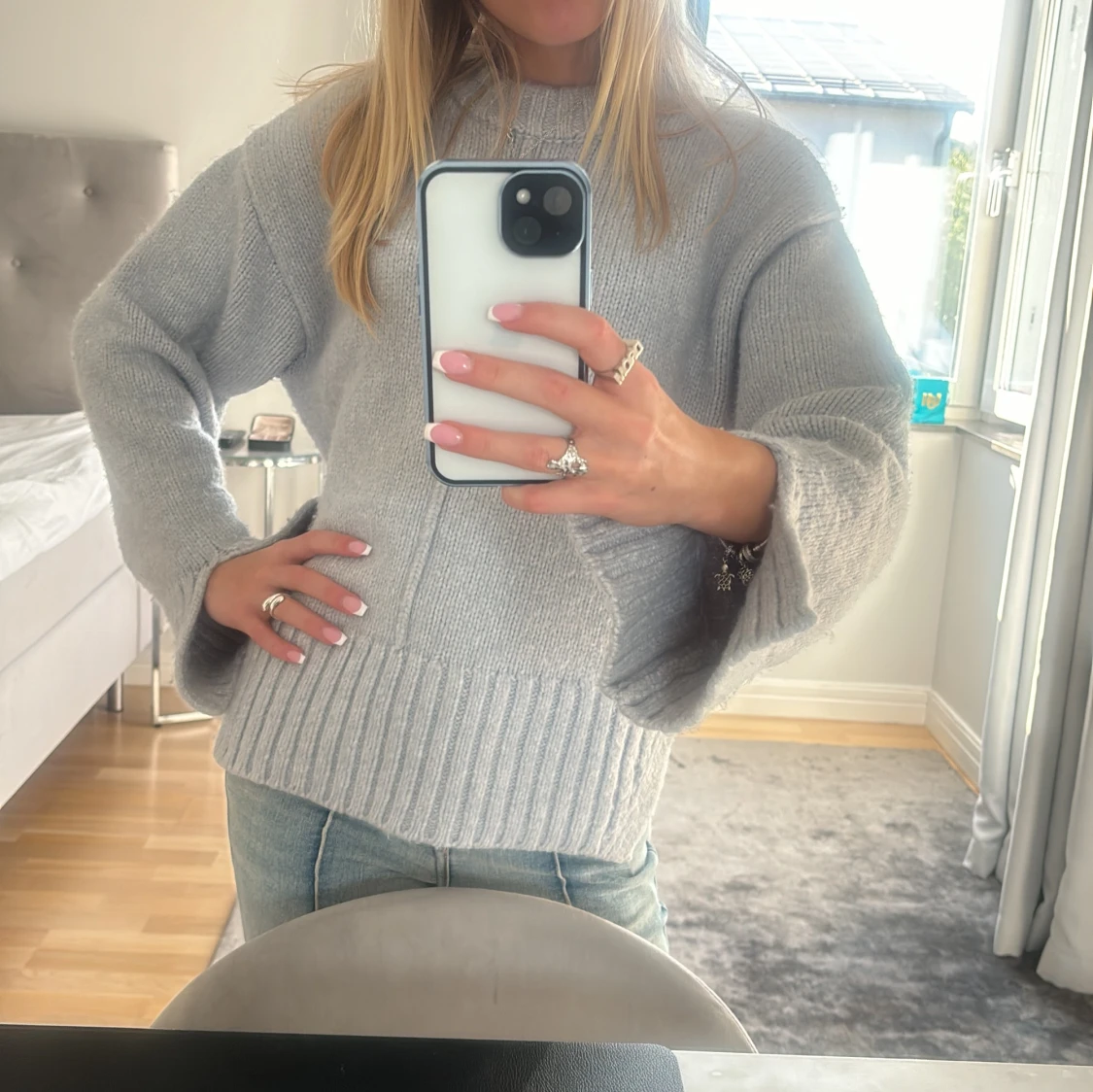 Grå stickad tröja - 92