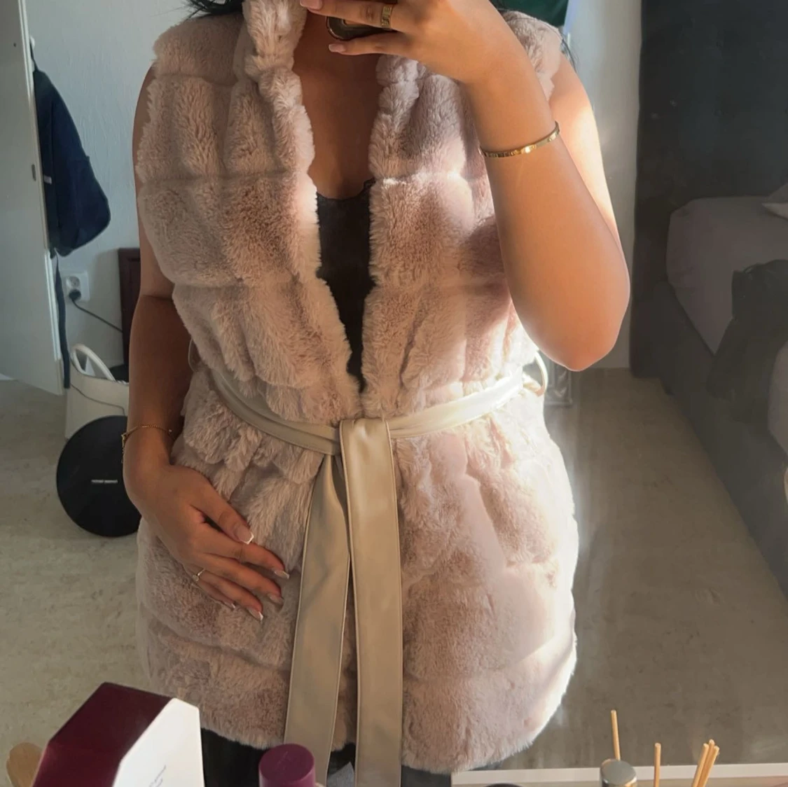 Babyrosa/beige fluffig mjuk väst 😍🩷 - 90