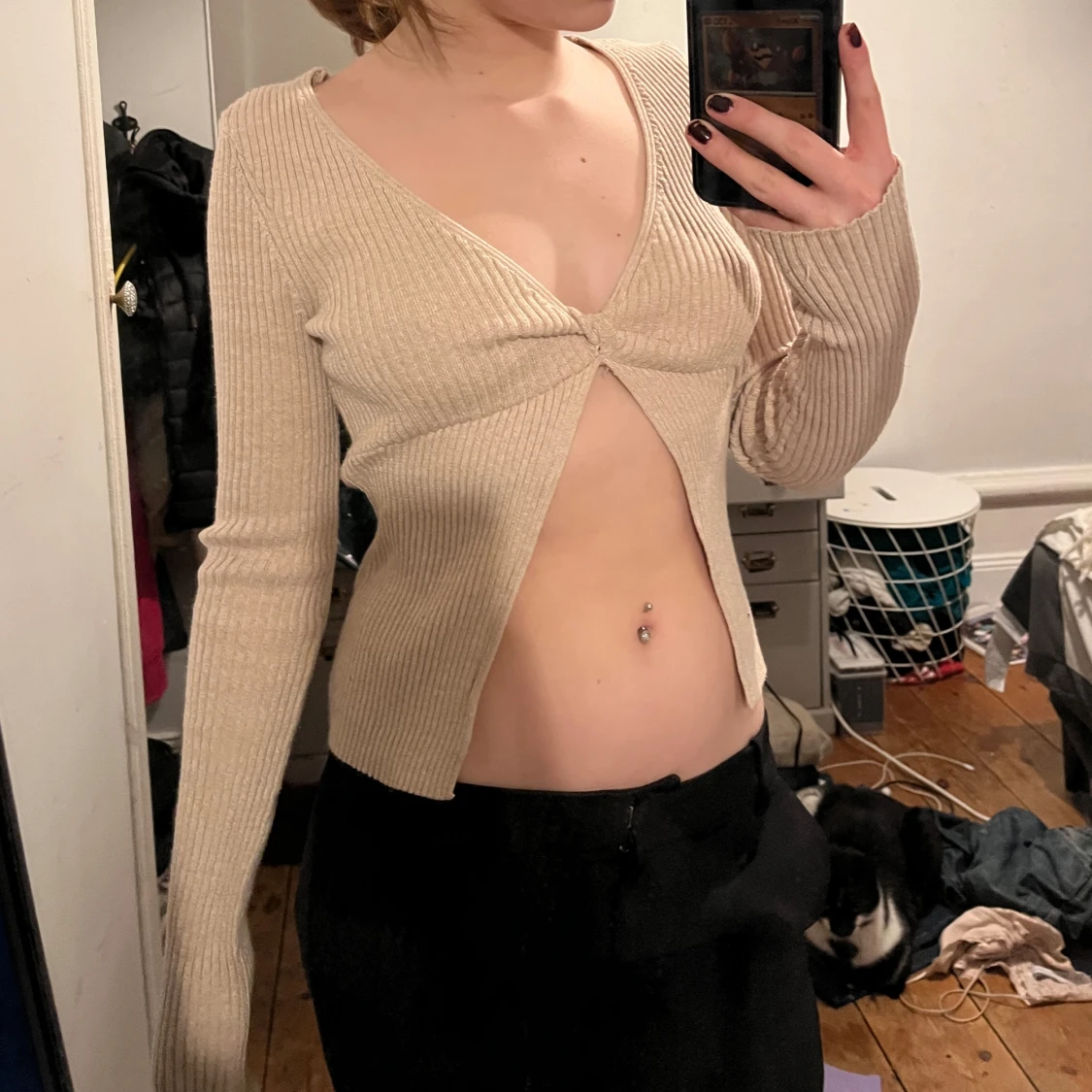 Beige ribbad tröja från H&M