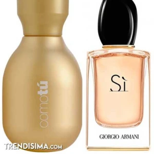 Parfymflaskor från Como Tú och Giorgio Armani - Två eleganta parfymflaskor. Den första är från Como Tú med en matt guldig yta och rundad form. Luktur som Giorgio Armanis Sì på bilden.   Perfekt för den som älskar lyxiga dofter. Endast testad❤️
