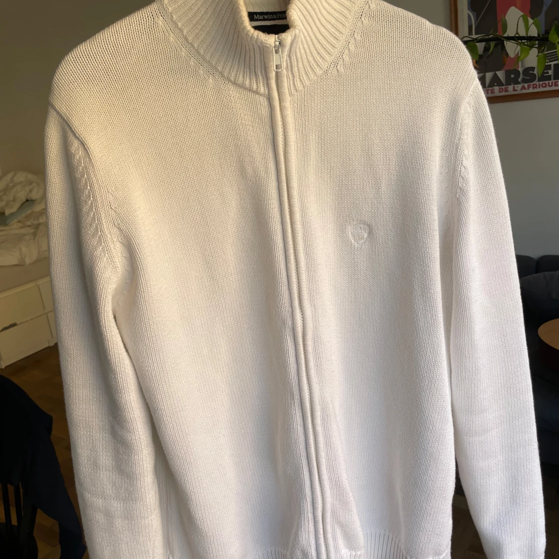 Vit stickad zip-up kofta - 91