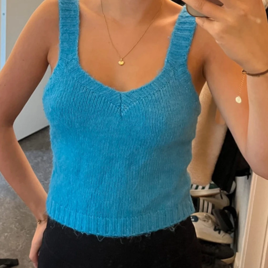 Blått stickat linne - 90