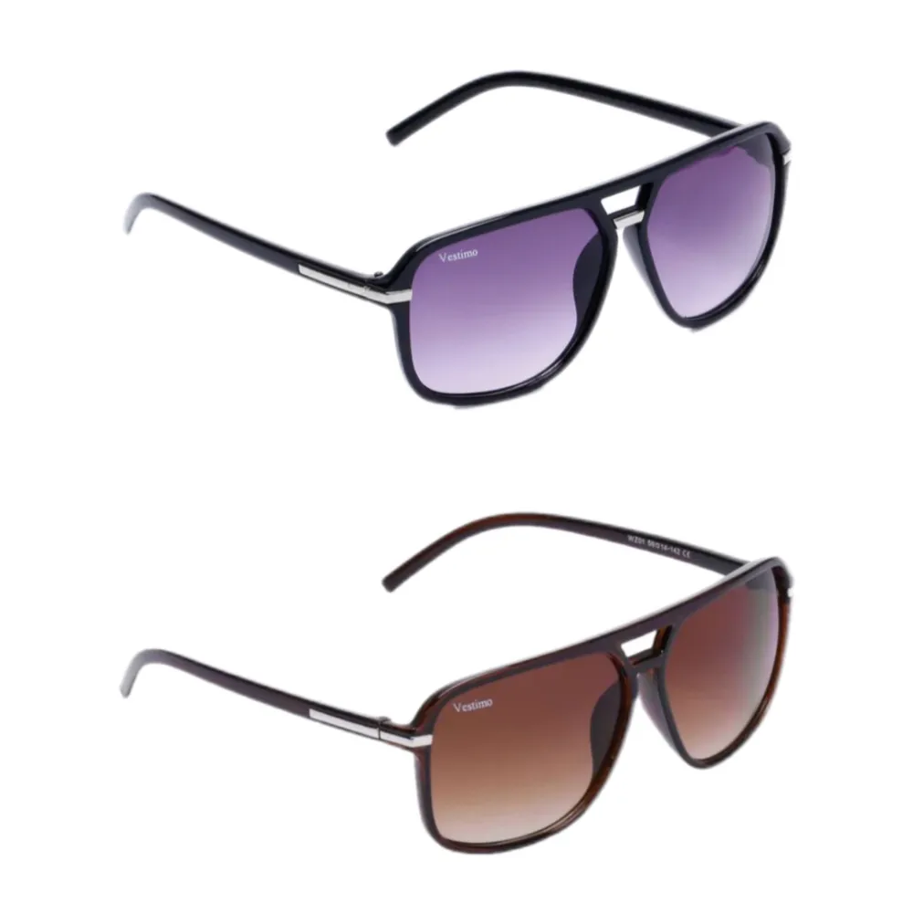 Säljer två par snygga solglasögon från Vestimo. Det ena paret har en cool lila toning på glasen och det andra har en brun toning. Båda har en klassisk aviator-stil med en tunn metallram i svart. Perfekta för att ge din outfit en stilren touch!. Asusteet.