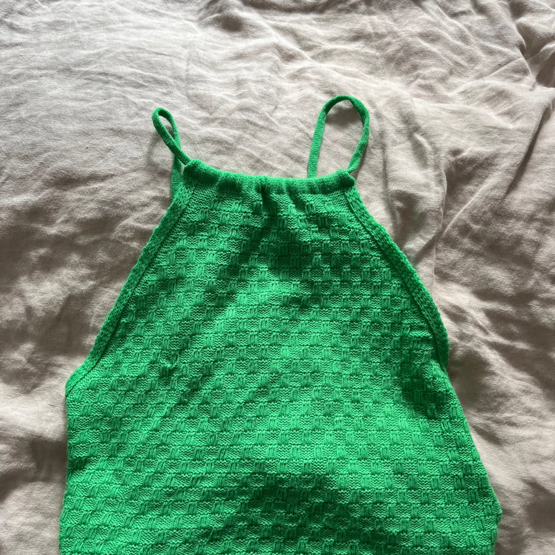 Grön ribbad halterneck topp - 91