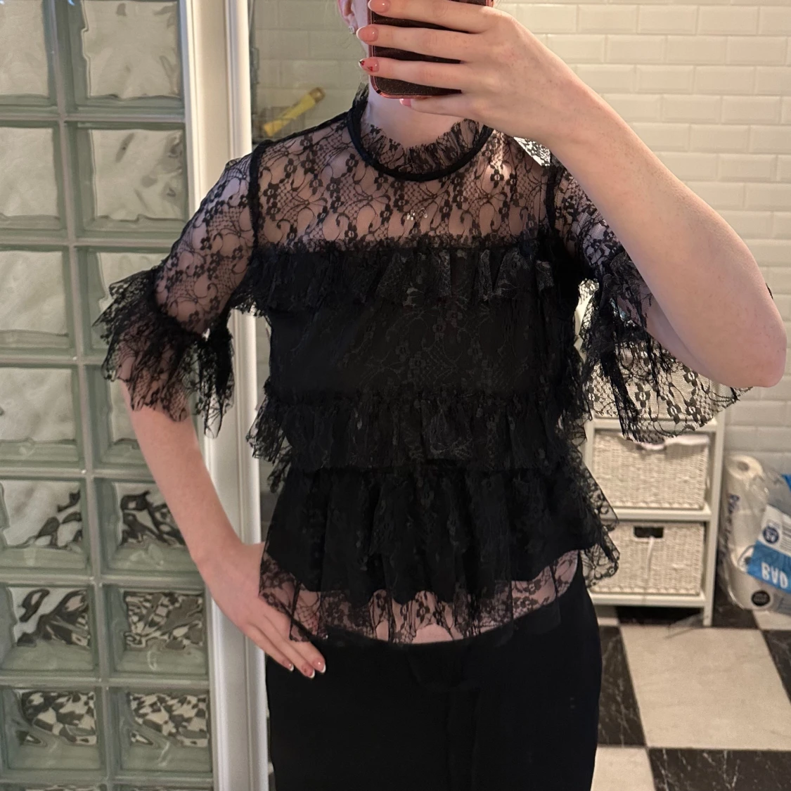Svart spets blus - 91