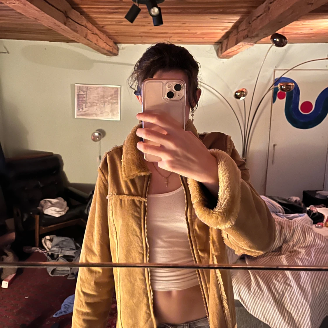 Beige mockajacka med foder