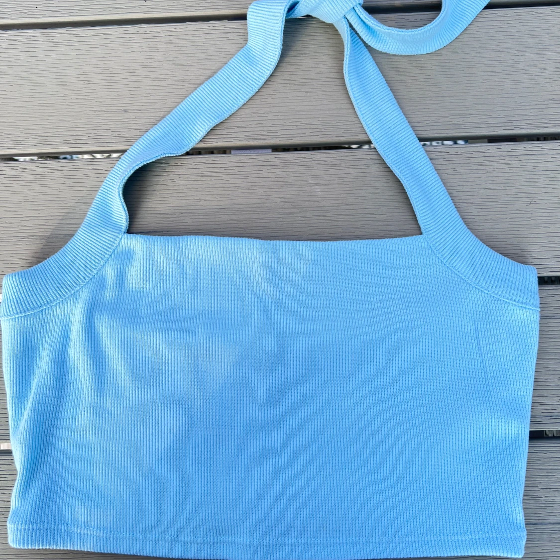 Ribbad blå crop top/halterneck