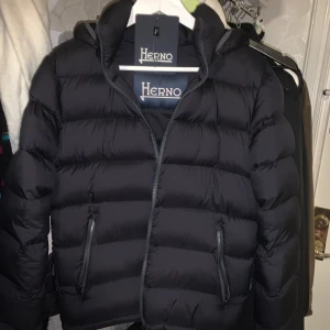 Svart dunjacka från Herno - Snygg svart dunjacka från Herno med huva och dragkedja. Jackan har en quiltad design och långa ärmar, perfekt för kyliga dagar. Den är stilren och passar bra till olika outfits. Princip i ny skick, skriv vid frågor. Storlek 46/S och luvan går att ta av.