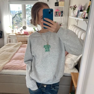 Grå sweatshirt med tryck - Säljer en grå sweatshirt med grönt tryck på bröstet från Urban Outfitters. Oversized och väldigt skön, skulle säga att den är en dam s/m. Hör av er vid frågor 🫶🏼