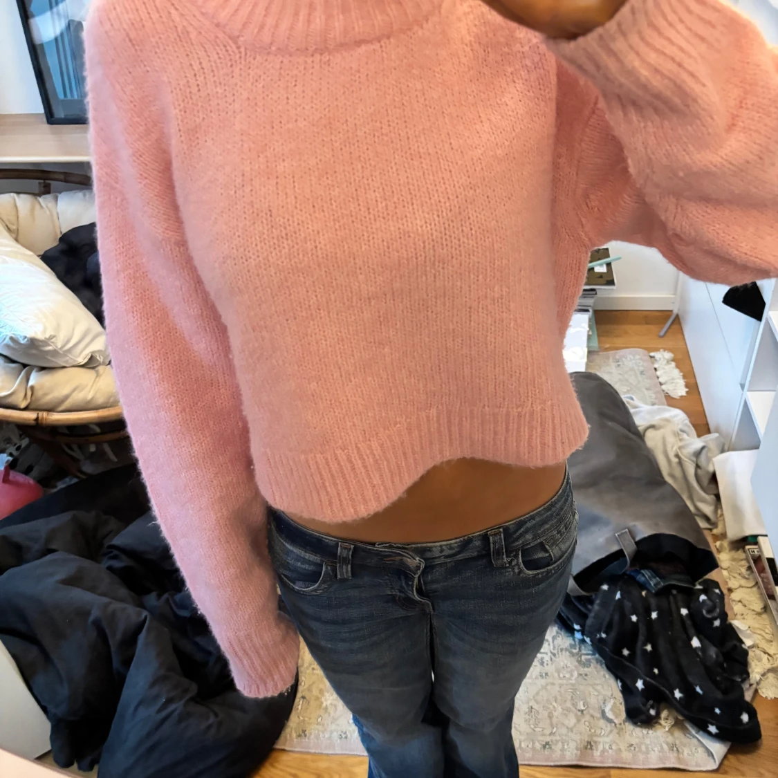 Rosa stickad croppad tröja - 2