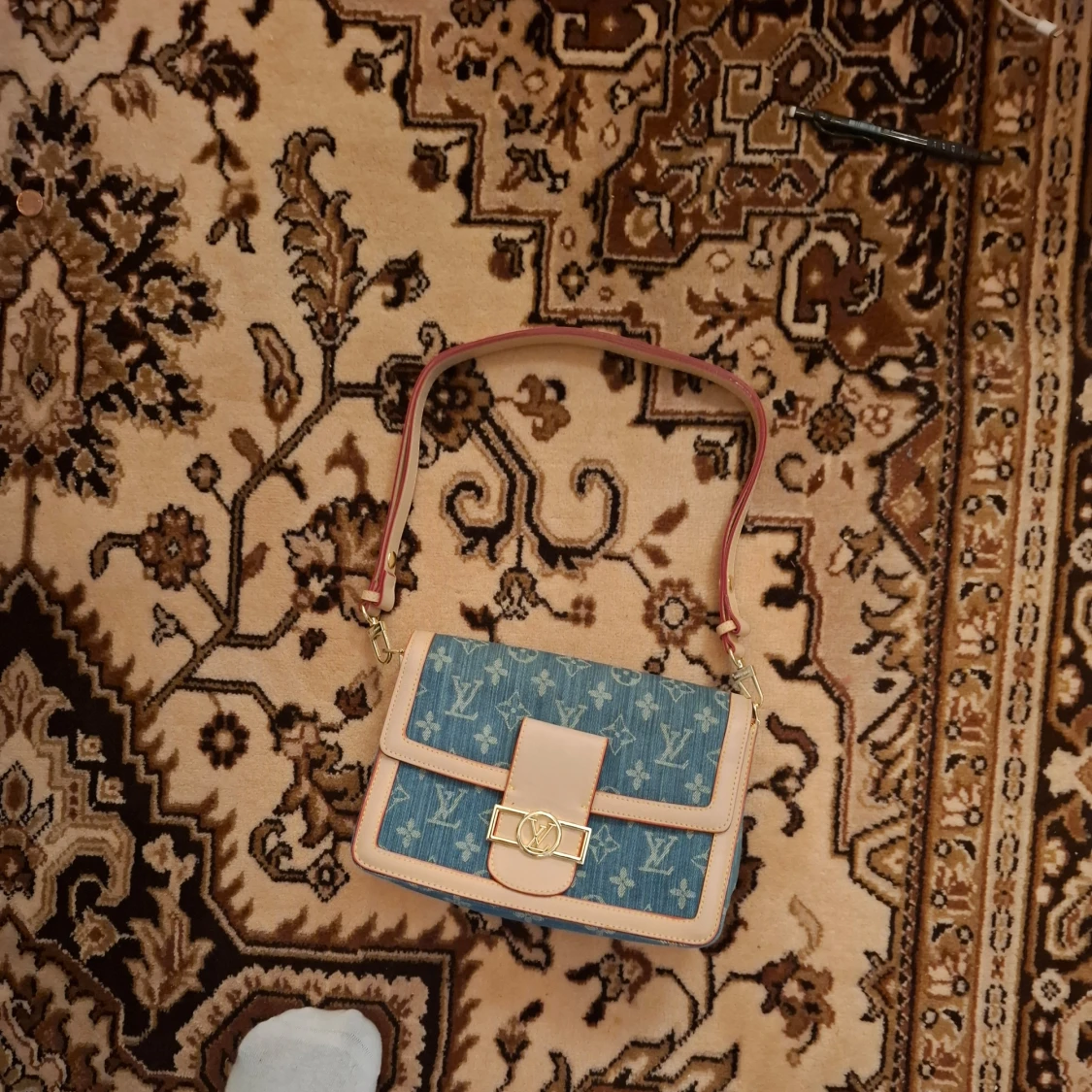 Blå och beige axelväska - 3