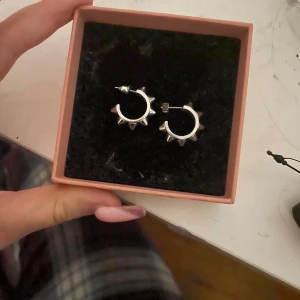 Silvriga örhängen med nitar - Snygga silvriga örhängen i form av små ringar med coola nitar runtom. Perfekta för att ge din outfit en edgy stil.