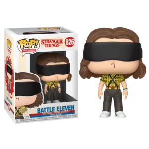 Funko Pop! Battle Eleven från Stranger Things - Cool Funko Pop! figur av Battle Eleven från Stranger Things. Figuren har en svart ögonbindel, gul mönstrad skjorta och mörka byxor. Perfekt för samlare av Stranger Things memorabilia eller som en unik dekoration.