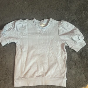 Ljusblå tröja från Holly & Whyte - Säljer en söt ljusblå tröja från Holly & Whyte med puffiga korta ärmar. Perfekt för en stilren look. Tröjan har en rund halsringning och är gjord i ett mjukt material. Storlek xs