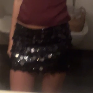 Svart paljettkjol - Snygg svart kortkjol täckt med glittrande paljetter. Perfekt för att lysa upp kvällen med en touch av glamour. Kjolen har en tight passform som framhäver figuren. Den är köpt i Schweiz på Tally Weijl för 