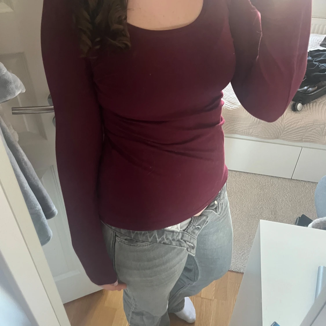 Vinröd långärmad topp - 90