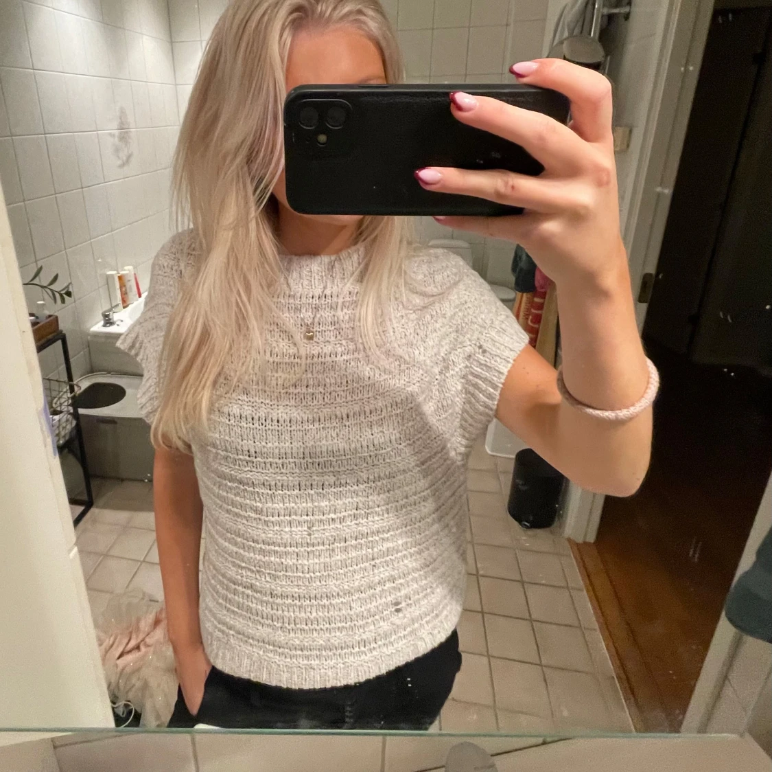 Beige grå stickad topp - 1