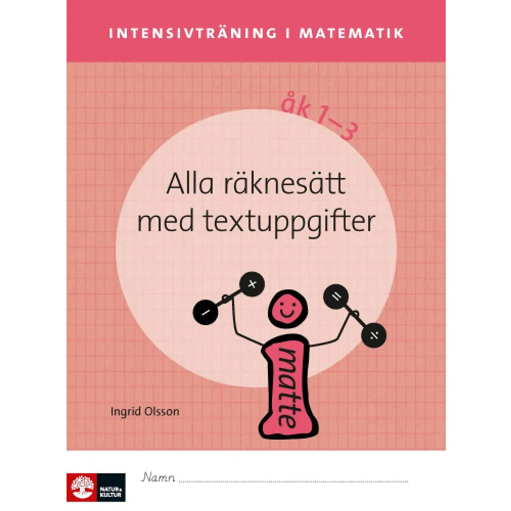 Intensivträning i matematik innebär att en elev får en-till-en-undervisning utöver undervisningen i klassen under en begränsad tid, 20-30 min per dag, 4-5 dagar/vecka. Varje träningstillfälle har ett eget uppslag i elevhäftet och där finns även aktiviteter som eleven ska göra tillsammans med en vuxen hemma eller med läxhjälp i skolan. Till varje elevhäfte finns en handledning med aktiviteter, uppgifter och utmanande frågor. Handledningen har en tydlig arbetsgång som man kan följa vid varje träningstillfälle. Arbetsgången ger eleven möjlighet att använda språket, generalisera och utveckla inre bilder som ett stöd för det abstrakta tänkandet. Handledning Till varje elevhäfte finns en handledning med aktiviteter, uppgifter och utmanande frågor I handledningen finns konkret beskrivet hur undervisningen ska läggas upp. Läs och genomför varje moment steg för steg för lyckat resultat: 1. LärandemålVarje avsnitt inleds med lärandemål och en beskrivning av vad du behöver för material till avsnittet 2. GenomgångSteg för steg får du veta vad du ska säga, göra och fråga innan eleven ska göra uppgifterna i häftet. Genomgången innebär ofta att eleven först får möta och samtala utifrån konkret material, för att sedan övergå till bilder.  3. UppgifterTill alla uppgifter som finns i elevhäftet finns stöd i handledningen. 4. Förbered hemuppgifternaInnan eleven tar hem läxan förbereder ni den gemensamt i skolan.  Elevhäfte Varje träningstillfälle är ett uppslag i elevens häfte, där en sida är för arbete i skolan och en sida för arbete hemma. Om eleven har möjlighet finns det extra färdighetsträning på webben att fortsätta med. Längst ner på sidan finns alltid lärandemålen beskrivna. Där finns också utrymme för den som hjälper till med läxan att skriva en kommentar.   Format Häftad   Omfång 32 sidor   Språk Svenska   Förlag Natur & Kultur Läromedel   Utgivningsdatum 2017-04-24   Medverkande Kari Wahlström   Medverkande Åsa Gustafsson   ISBN 9789127439382  . Böcker.