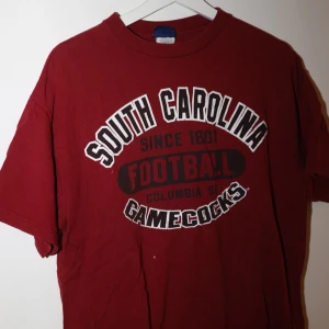 Röd South Carolina Football T-shirt - Säljer en röd t-shirt vintage. Tyvärr endel vita fläckar på tröjan som syns på bilderna. Både rygg och fram. Annars fin. 