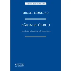 Näringsförbud fyller en viktig funktion i samhället eftersom det begränsar möjligheten att bedriva oseriös näringsverksamhet och bidrar till att främja och upprätthålla en sund konkurrens i näringslivet. I den här boken, som är den första och mest omfattande i sitt slag, avhandlas näringsförbudsbestämmelserna i framför allt svensk rätt, men även i utländsk rätt och Europarätt. Genom fördjupningar i både äldre och nyare förarbeten förklaras innebörden av och motiven bakom regelverket. Rättspraxis på området redovisas också utförligt.Boken vänder sig i första hand till yrkesverksamma inom näringsliv, myndigheter och domstolar som har intresse och behov av att fördjupa sig inom rättsområdet. Den kan även med fördel användas i utbildningssammanhang.    Format Häftad   Omfång 276 sidor   Språk Svenska   Förlag Norstedts Juridik AB   Utgivningsdatum 2020-01-10   ISBN 9789139019749  