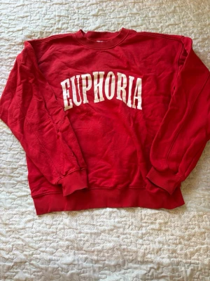 Röd sweatshirt EUPHORIA Vaillent - Cool röd sweatshirt från VAILENT med vit text 'EUPHORIA' på bröstet. Tröjan har ribbade muddar vid ärmslut och nederkant samt rund halsringning. Perfekt för en avslappnad och trendig look.