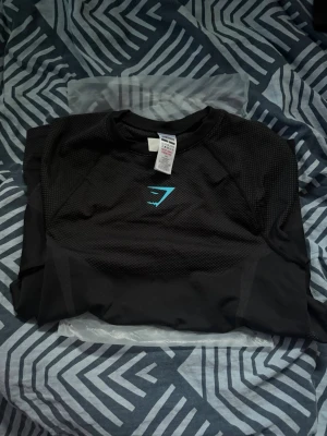 Gymshark Onyx V5 longsleave Blue - Svart träningströja från Gymshark med meshdetaljer och logga i turkos på bröstet. Tröjan har rund halsringning och är tillverkad i ett lätt, syntetiskt material som andas. Perfekt för gymmet eller löprundan.