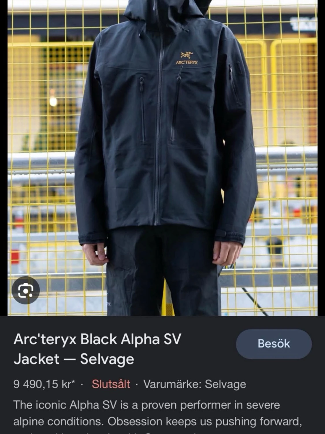 Svart vindjacka Arc'teryx Alpha SV