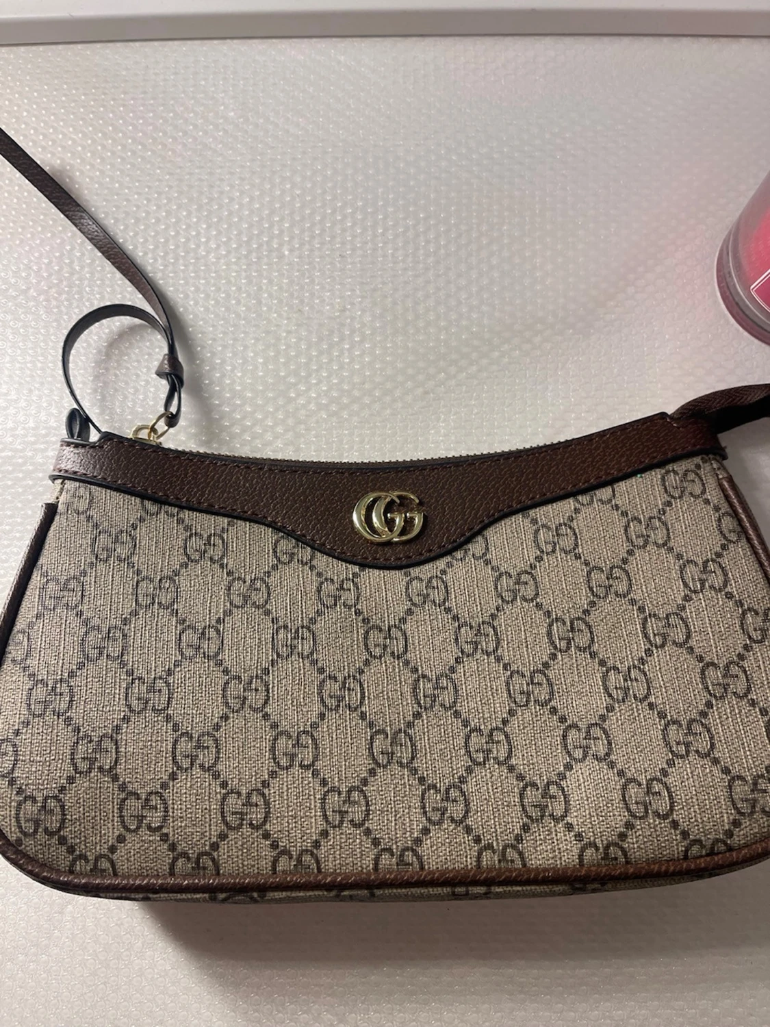  beige GG canvas axelremsväska - 1