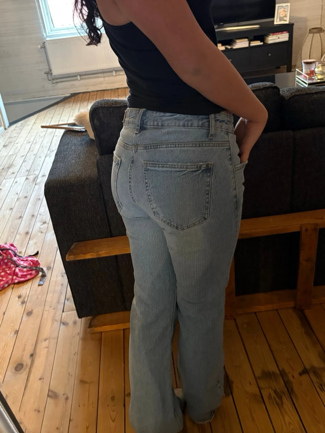 Ljusblå raka jeans med hög midja - 1