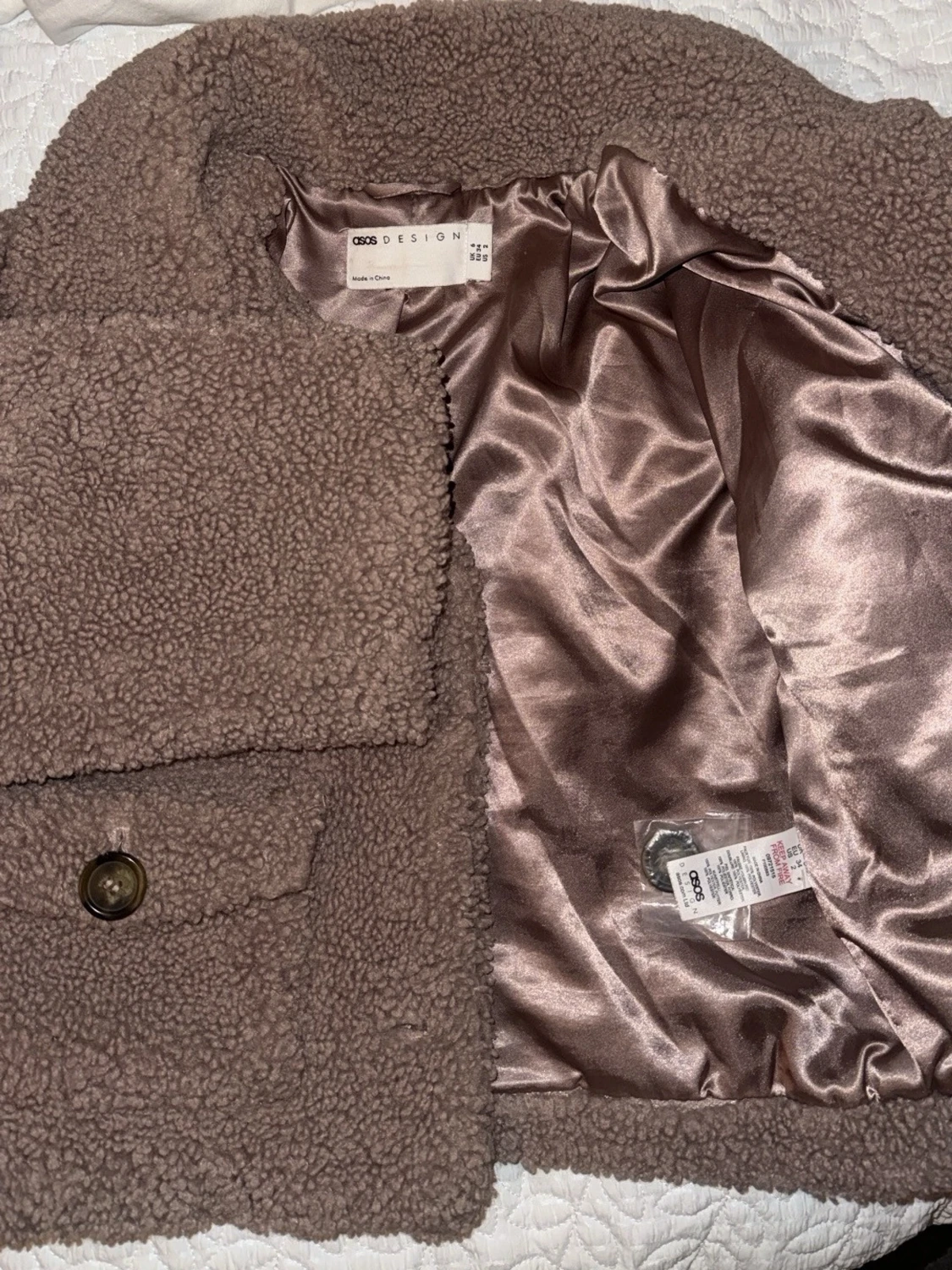 Brun/smutsrosa cropped teddyjacka ASOS DESIGN - 1