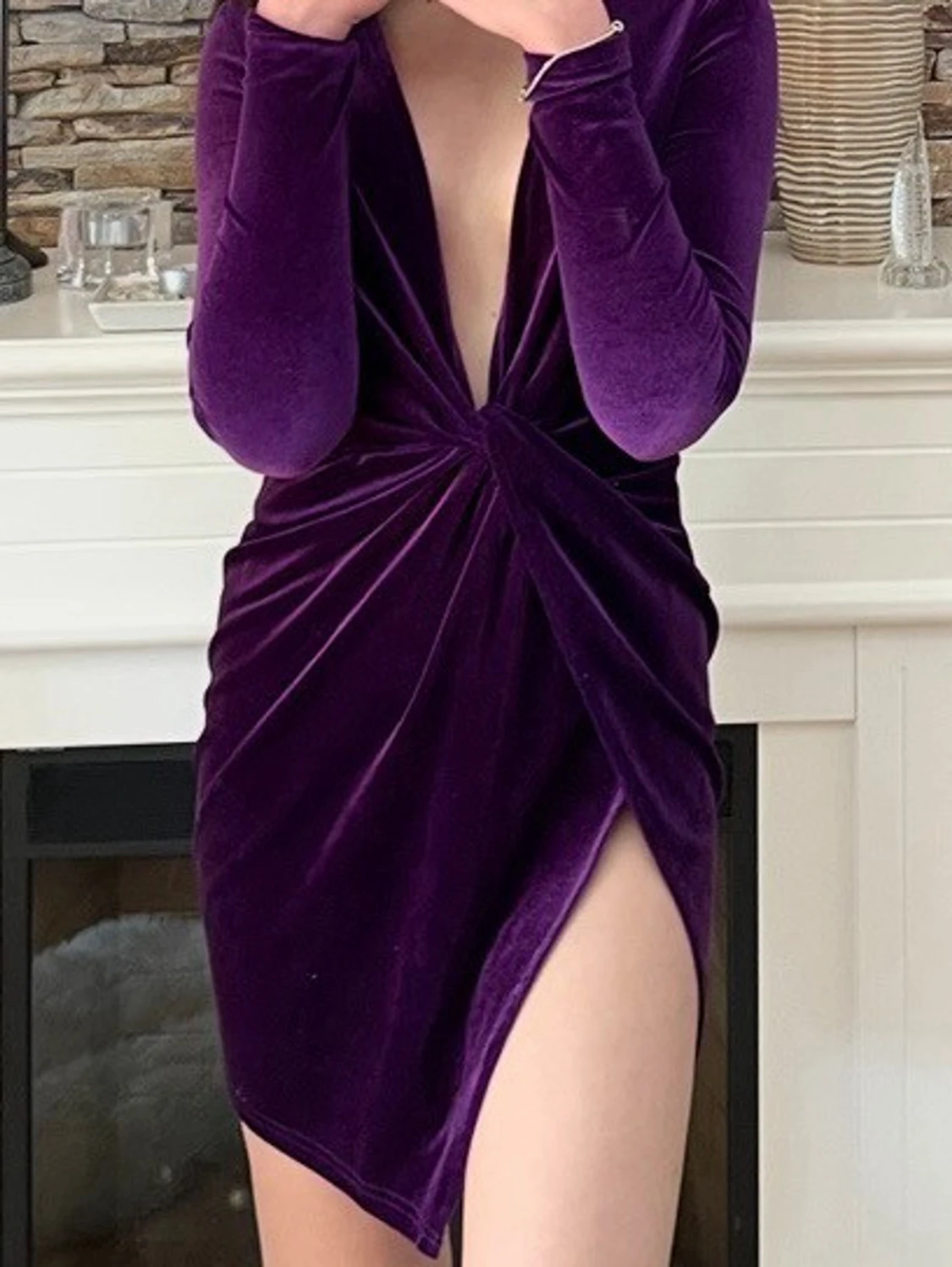 Lila sammetsklänning med knyt - 2