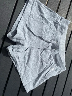 Grå mjukisshorts med snörning - Säljer ett par grå mjukisshorts från Champion med bred resår i midjan och snörning framtill. 