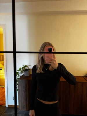Svart långärmad topp med öppen rygg - Snygg svart långärmad topp med tight passform och öppen rygg. Perfekt för dig som vill ha en stilren men ändå unik look. 