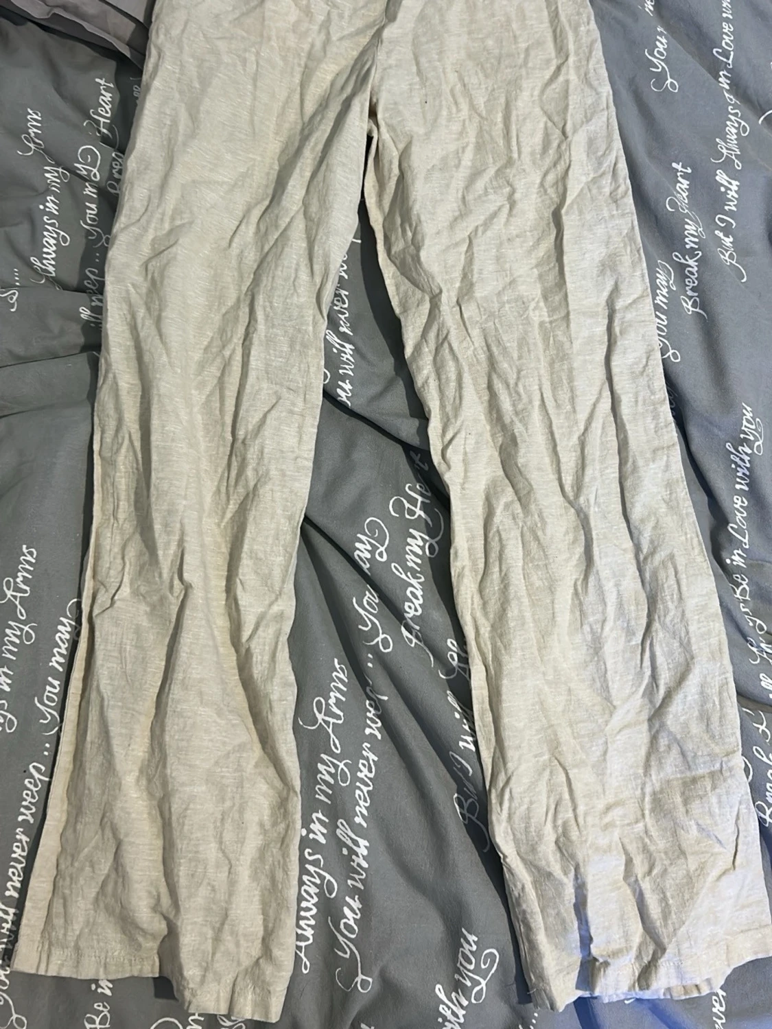 Beige linnebyxor med dragsko - 1