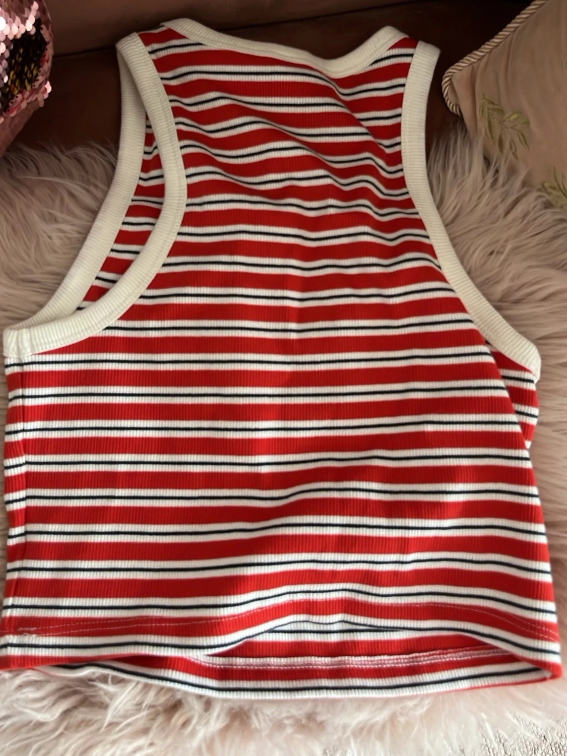 Randig ribbad linnetopp röd/vit - 1